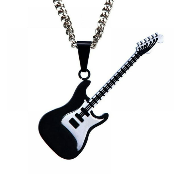 Gold Silver Stainless Steel Men Women Guitar Charm Necklace Pendant Cool Gift 